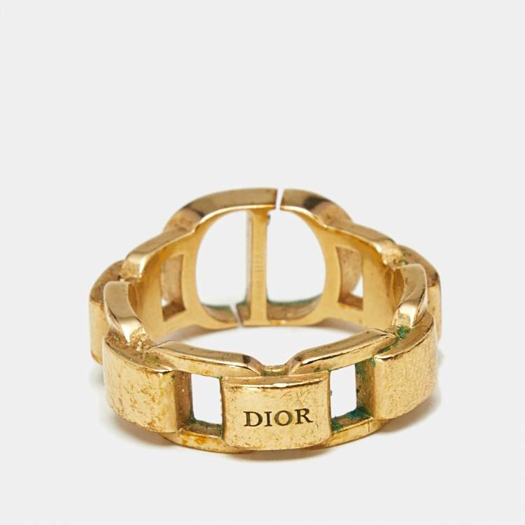 Pre Owned Dior CD Gold Tone Ring Size 56