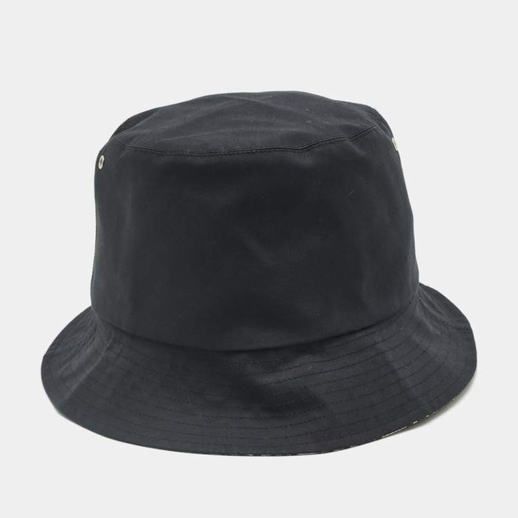 Pre Owned Christian Dior Navy Blue Cotton Blend Teddy-D Brim Bucket Hat 58 cm