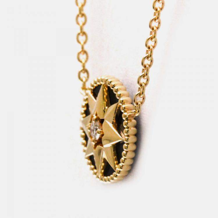 Pre Owned Christian Dior Rose Des Vents 18K Pink Gold Onyx Fashion Pendant Necklace