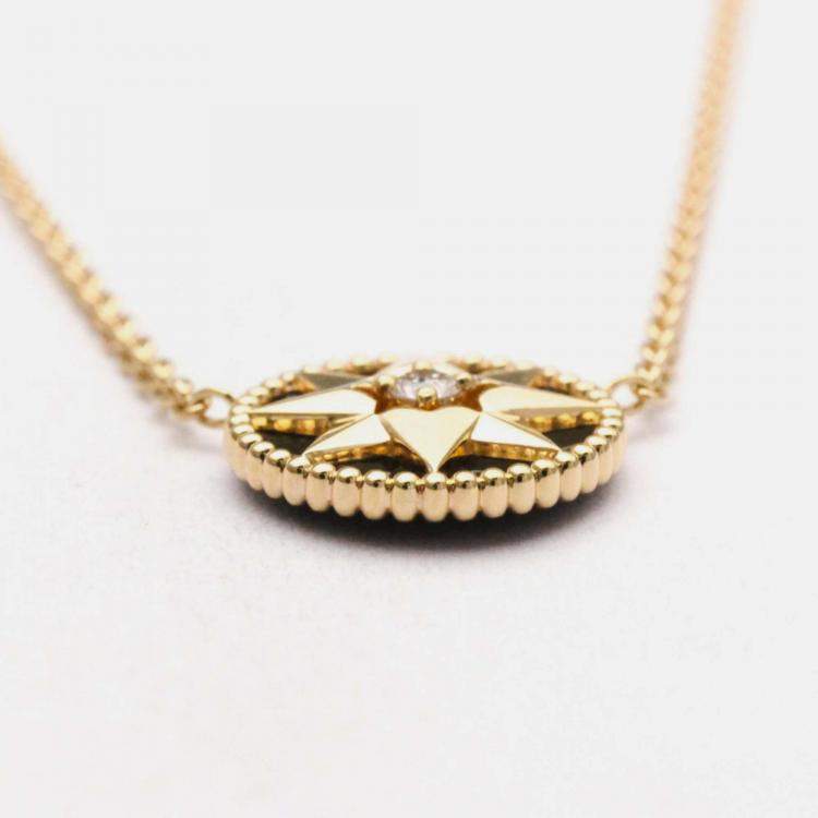 Pre Owned Christian Dior Rose Des Vents 18K Pink Gold Onyx Fashion Pendant Necklace