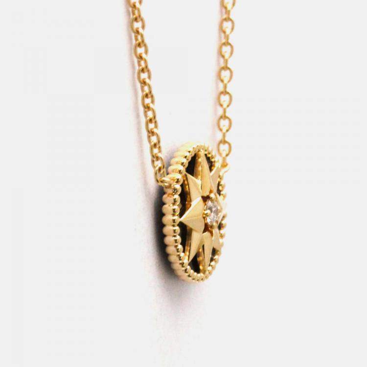 Pre Owned Christian Dior Rose Des Vents 18K Pink Gold Onyx Fashion Pendant Necklace