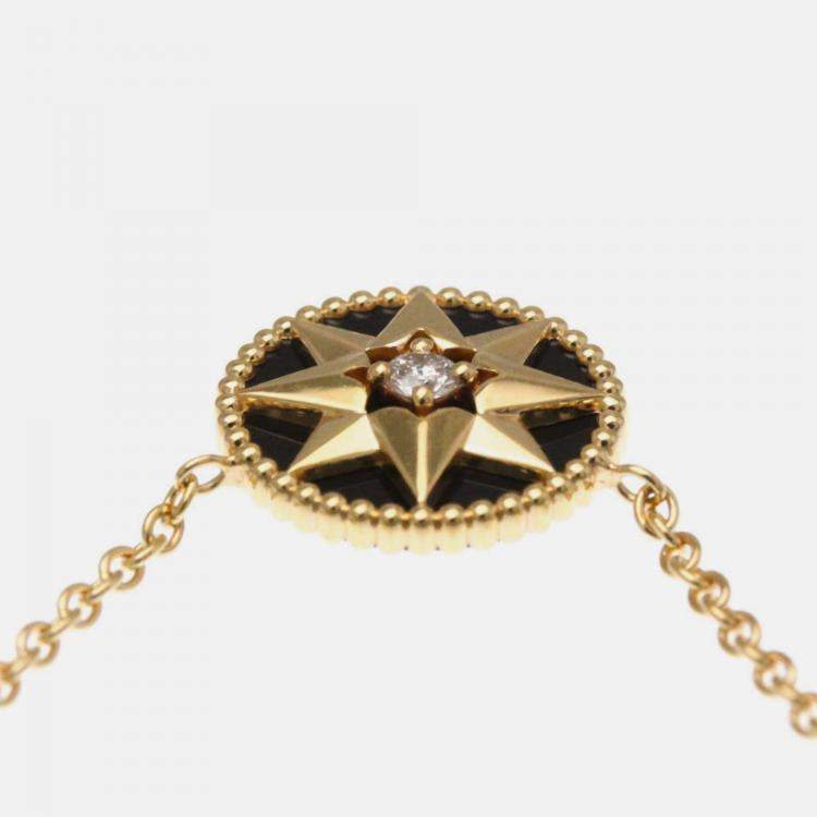 Pre Owned Christian Dior Rose Des Vents 18K Pink Gold Onyx Fashion Pendant Necklace