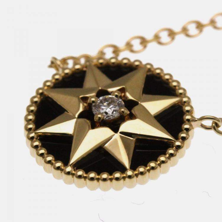 Pre Owned Christian Dior Rose Des Vents 18K Pink Gold Onyx Fashion Pendant Necklace