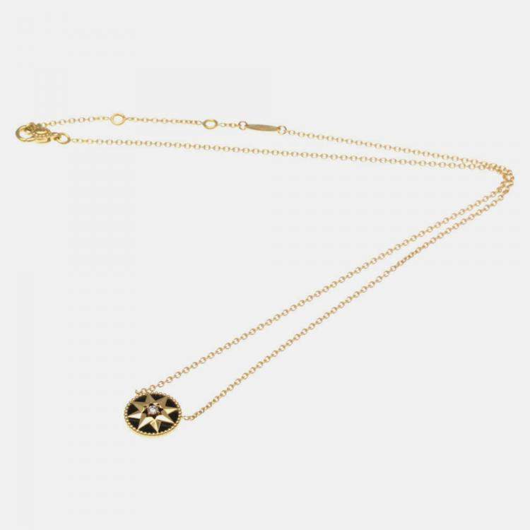 Pre Owned Christian Dior Rose Des Vents 18K Pink Gold Onyx Fashion Pendant Necklace