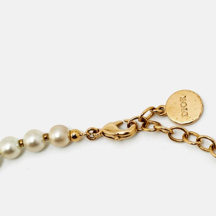 Pre Owned Dior 30 Montaigne Faux Pearl Gold Tone Choker Necklace
