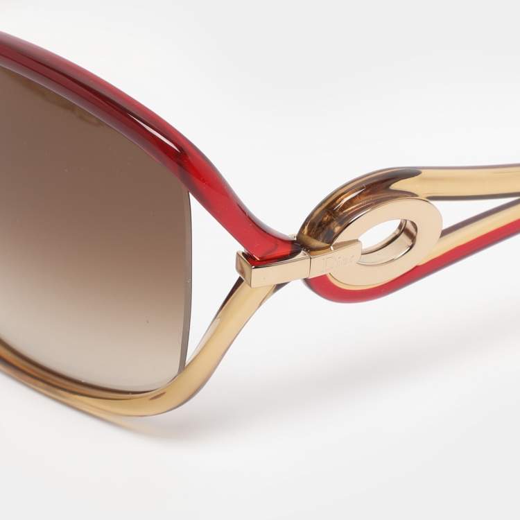 Pre Owned Dior Red/Brown Gradient Acetate Dior Volute 2 Square Oversized Sunglasses