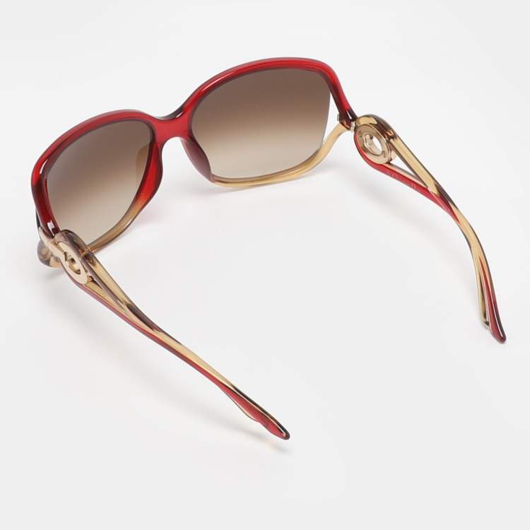 Pre Owned Dior Red/Brown Gradient Acetate Dior Volute 2 Square Oversized Sunglasses