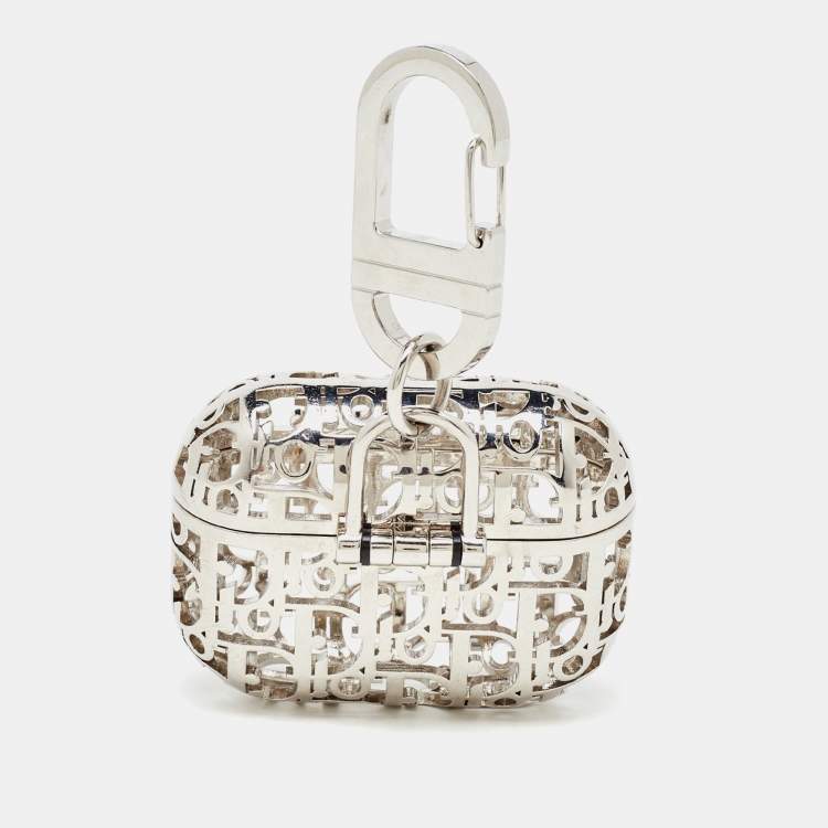 Pre Owned Dior Silver Oblique Metal Airpods Pro Case