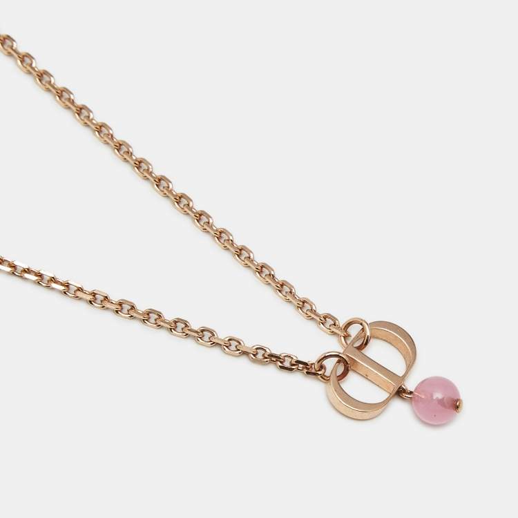 Pre Owned Dior Petit CD Bead Rose Gold Tone Neckace