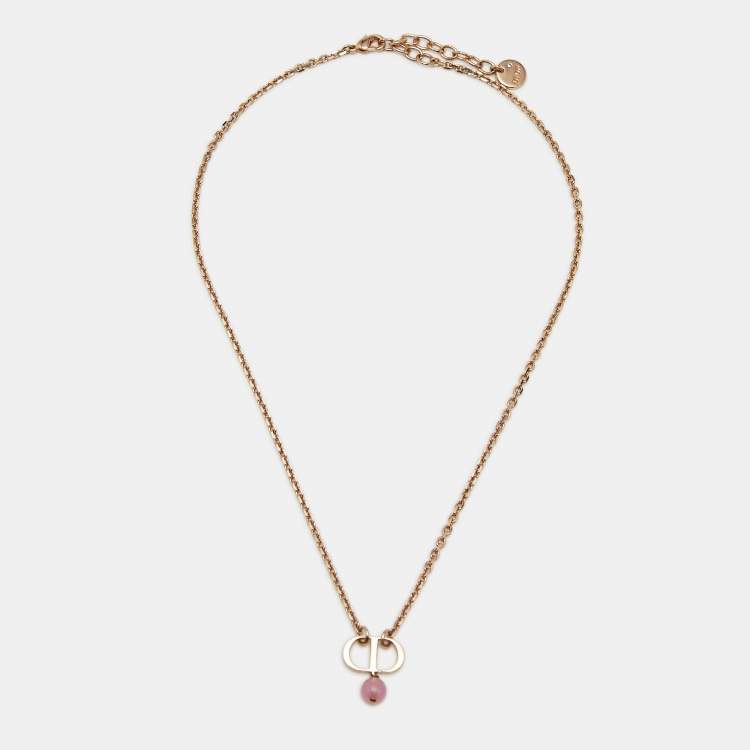 Pre Owned Dior Petit CD Bead Rose Gold Tone Neckace