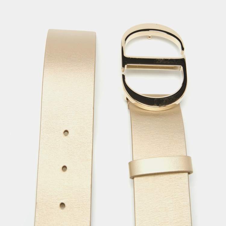 Pre Owned Dior Gold Leather CD Logo Buckle Belt 90 CM
