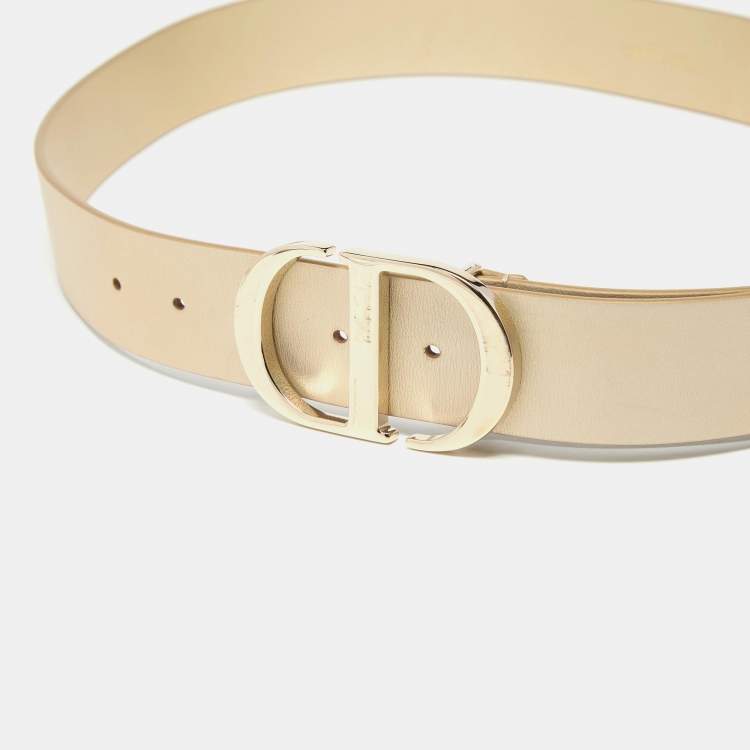 Pre Owned Dior Gold Leather CD Logo Buckle Belt 90 CM