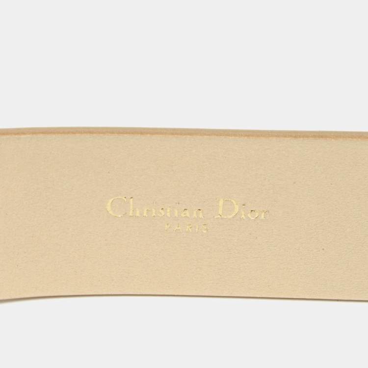 Pre Owned Dior Gold Leather CD Logo Buckle Belt 90 CM