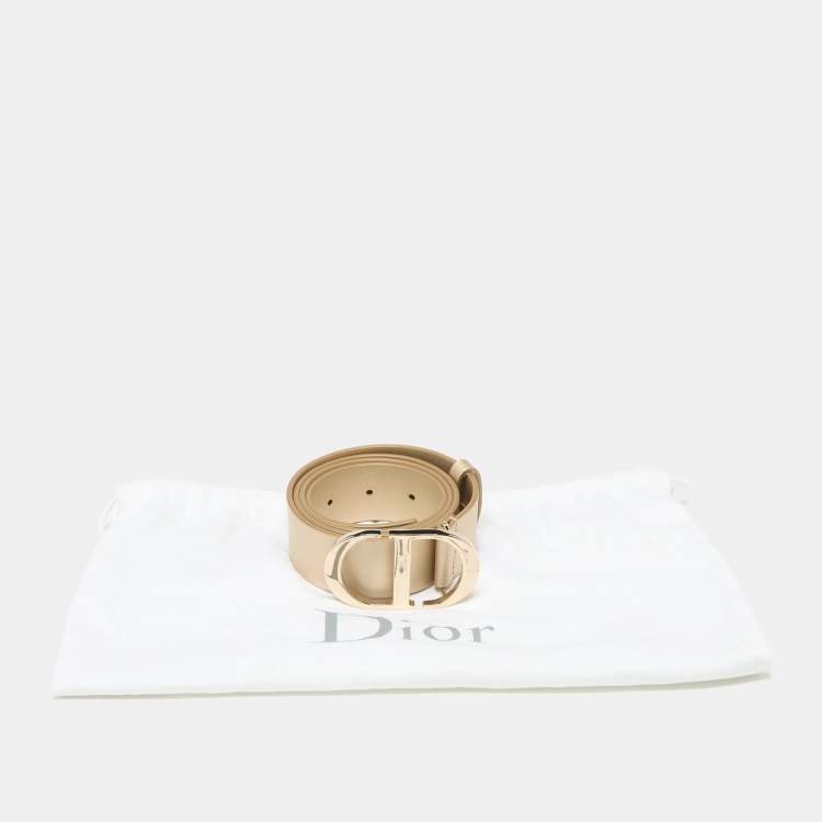 Pre Owned Dior Gold Leather CD Logo Buckle Belt 90 CM