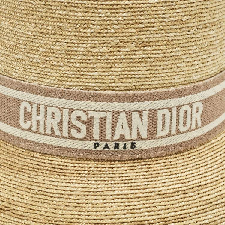 Pre Owned Christian Dior Beige Straw Small Brim Dioresort Hat Size 57