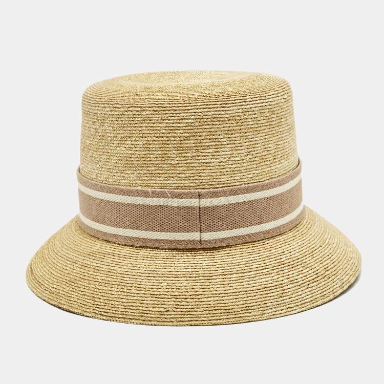 Pre Owned Christian Dior Beige Straw Small Brim Dioresort Hat Size 57