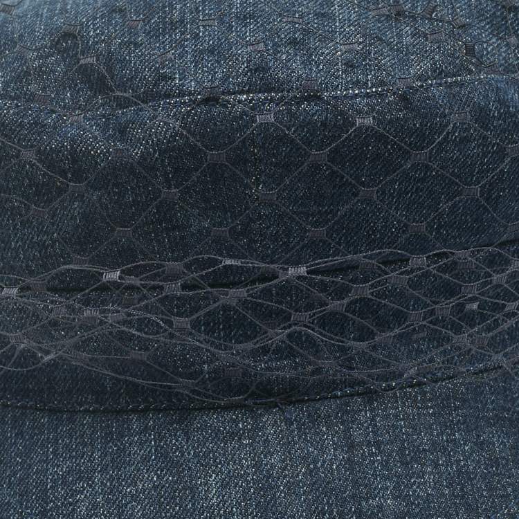 Pre Owned Christian Dior Blue Denim Veil Detail Arty Cap Size 58