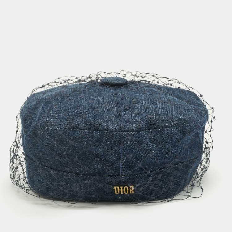 Pre Owned Christian Dior Blue Denim Veil Detail Arty Cap Size 58
