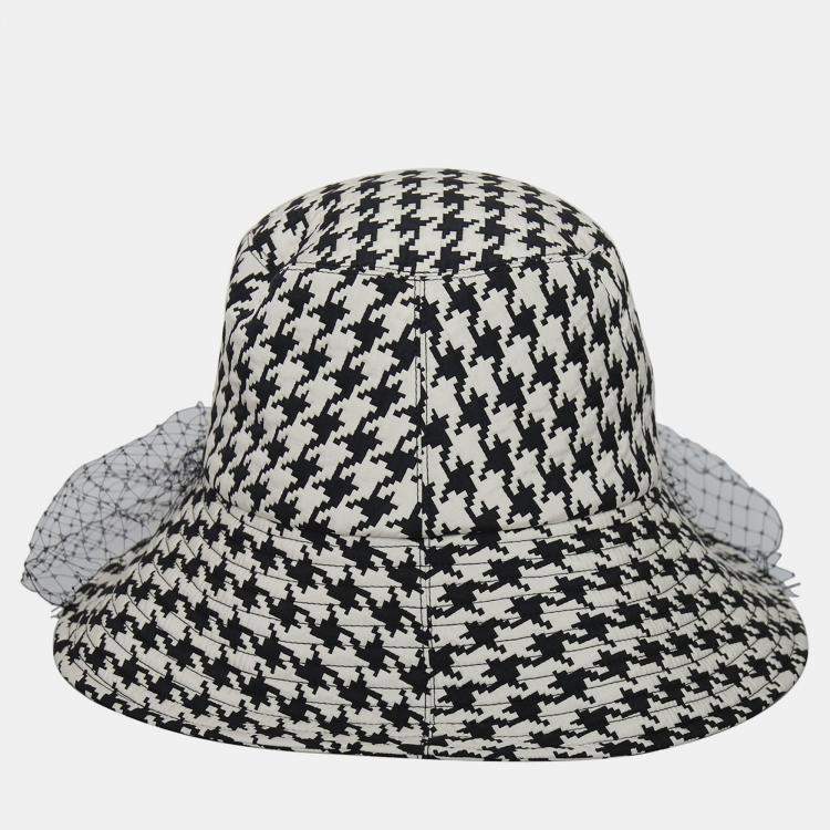 Pre Owned Dior Black/White Houndstooth Veil Bucket Hat