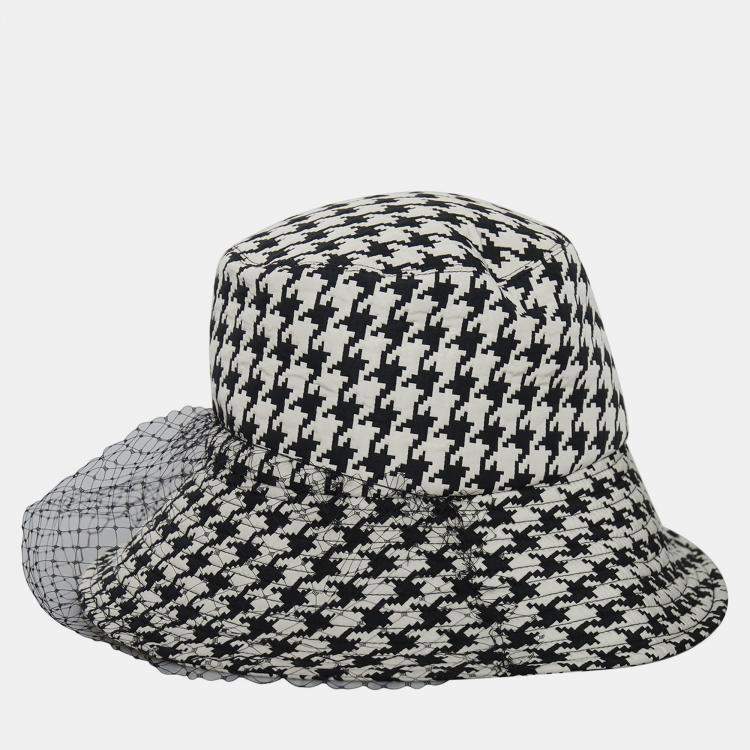 Pre Owned Dior Black/White Houndstooth Veil Bucket Hat
