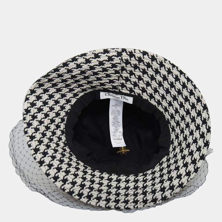 Pre Owned Dior Black/White Houndstooth Veil Bucket Hat