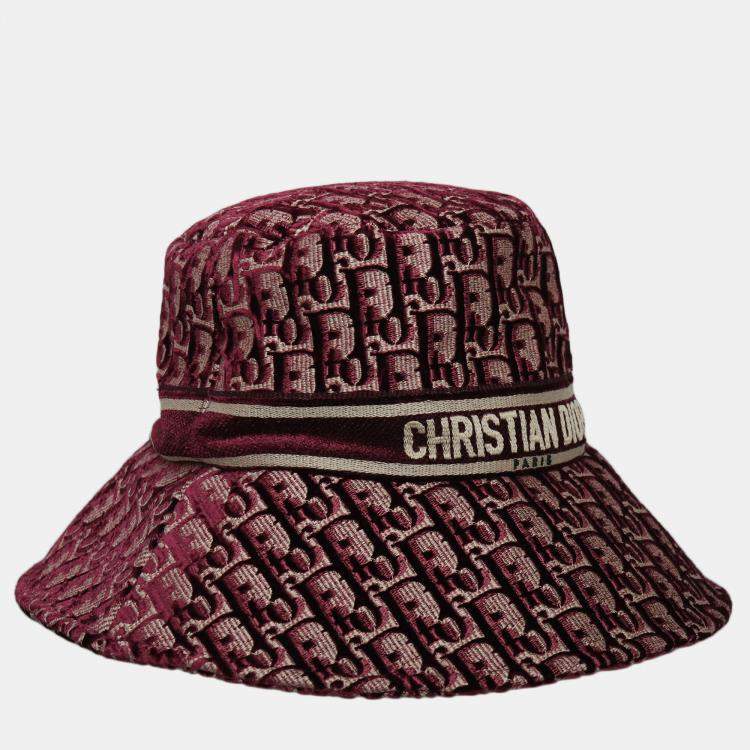 Pre Owned Dior Red Oblique Velvet Bucket Hat