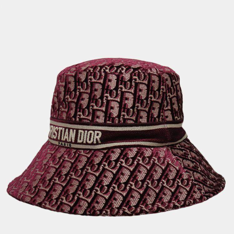 Pre Owned Dior Red Oblique Velvet Bucket Hat