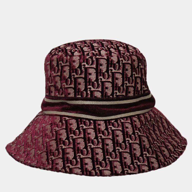 Pre Owned Dior Red Oblique Velvet Bucket Hat