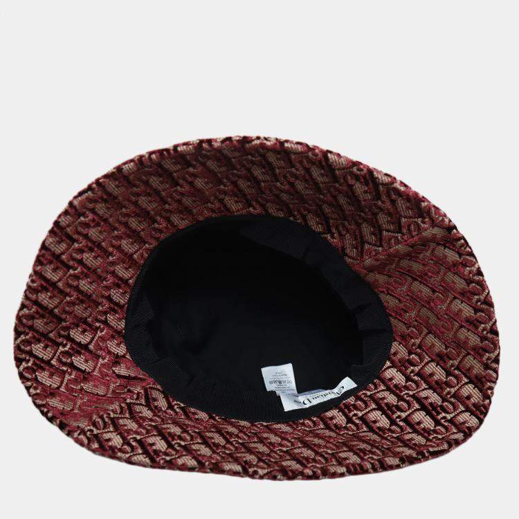 Pre Owned Dior Red Oblique Velvet Bucket Hat
