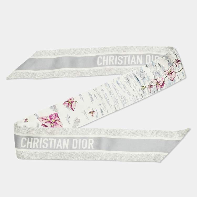 Pre Owned Christian Dior Grey Floral Print Silk Mitzah 