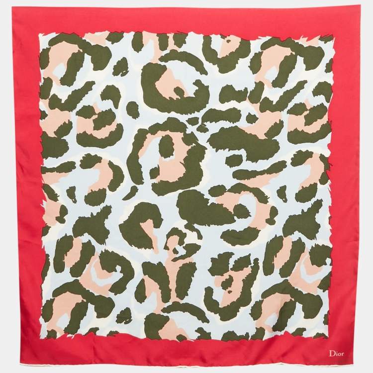 Pre Owned Christian Dior Pink/Green Printed Silk Scarf 