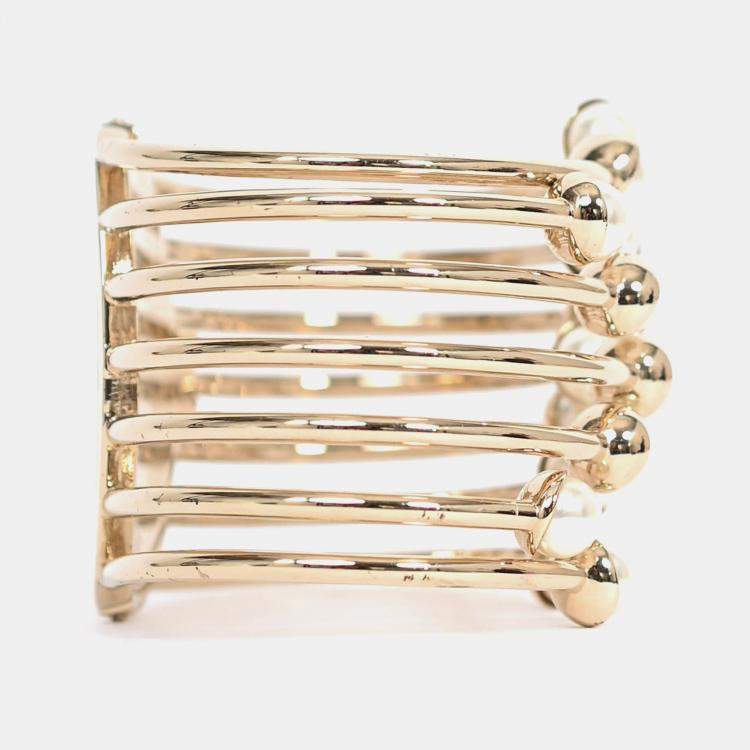 Pre Owned Christian Dior Faux Pearl Logo Cuff Bracelet