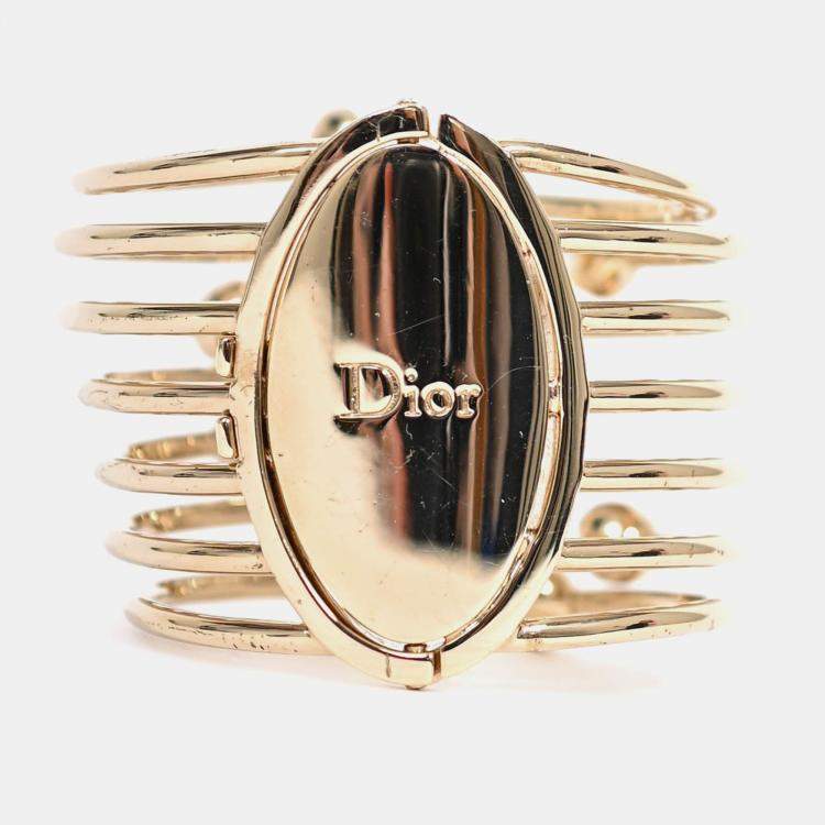 Pre Owned Christian Dior Faux Pearl Logo Cuff Bracelet