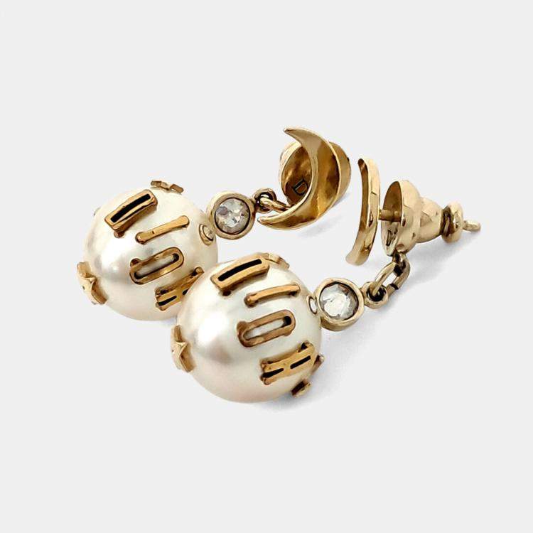 Pre Owned Dior Gold Tone Pearl Earrings