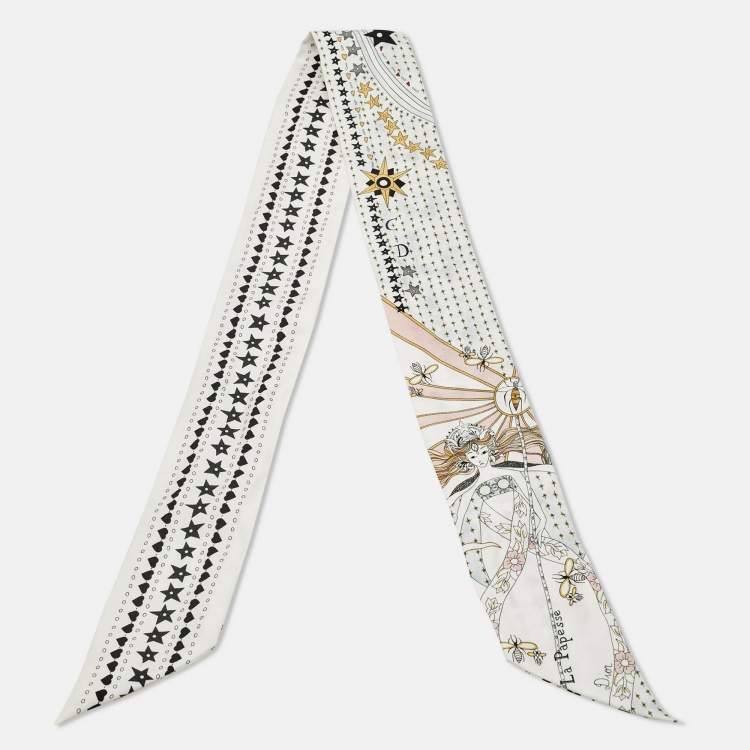 مملوكة مسبقًا Dior White La Papesse Tarot Silk Mitzah Scarf