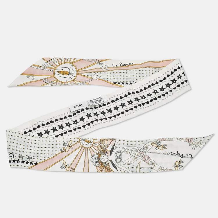 مملوكة مسبقًا Dior White La Papesse Tarot Silk Mitzah Scarf