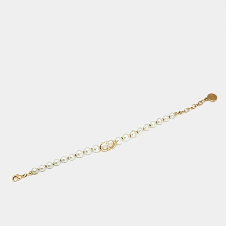Pre Owned Dior CD 30 Montaigne Faux Pearl Gold Tone Bracelet
