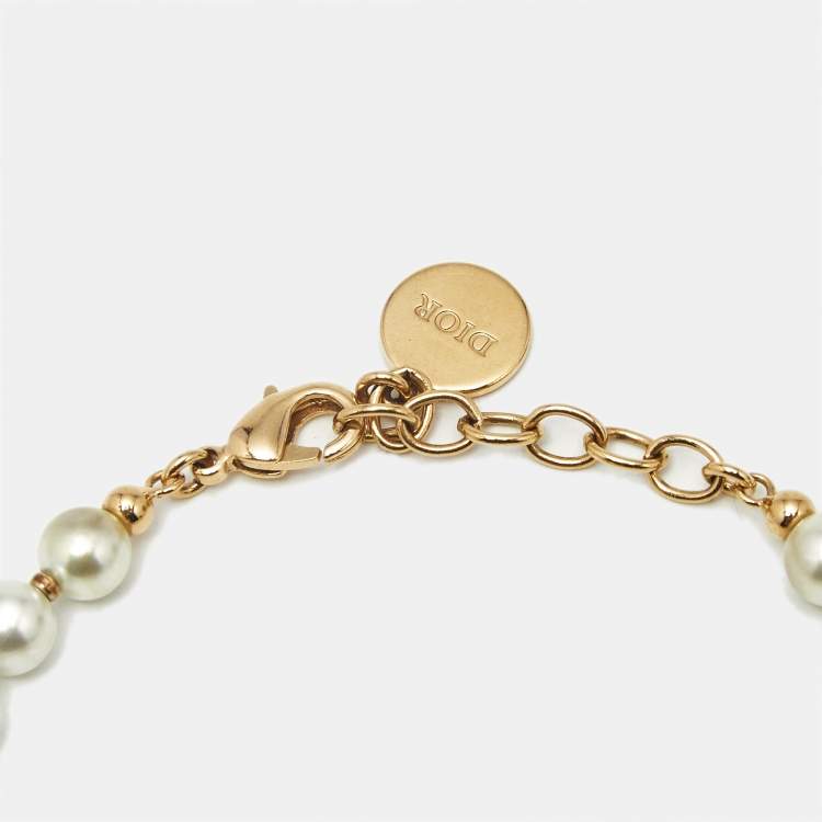 Pre Owned Dior CD 30 Montaigne Faux Pearl Gold Tone Bracelet