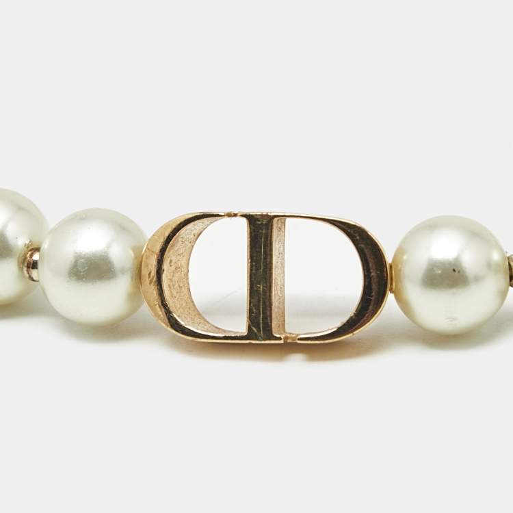 Pre Owned Dior CD 30 Montaigne Faux Pearl Gold Tone Bracelet