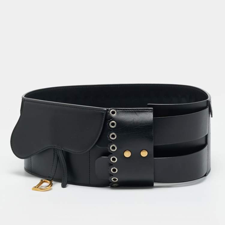Pre Owned Dior Saddle 80CM Wide Waist Belt Black Leather