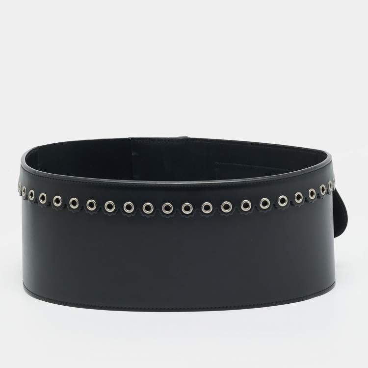 Pre Owned Dior Saddle 80CM Wide Waist Belt Black Leather