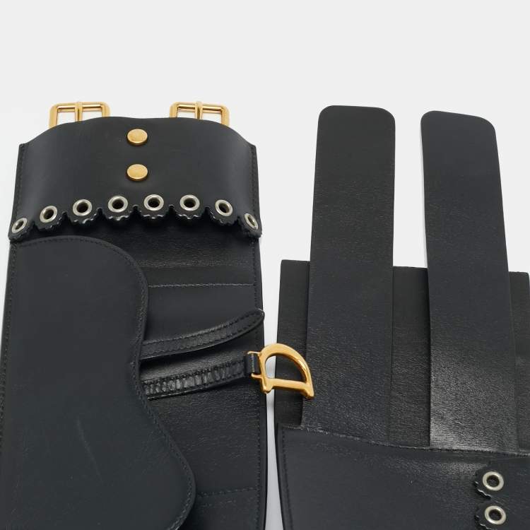 Pre Owned Dior Saddle 80CM Wide Waist Belt Black Leather