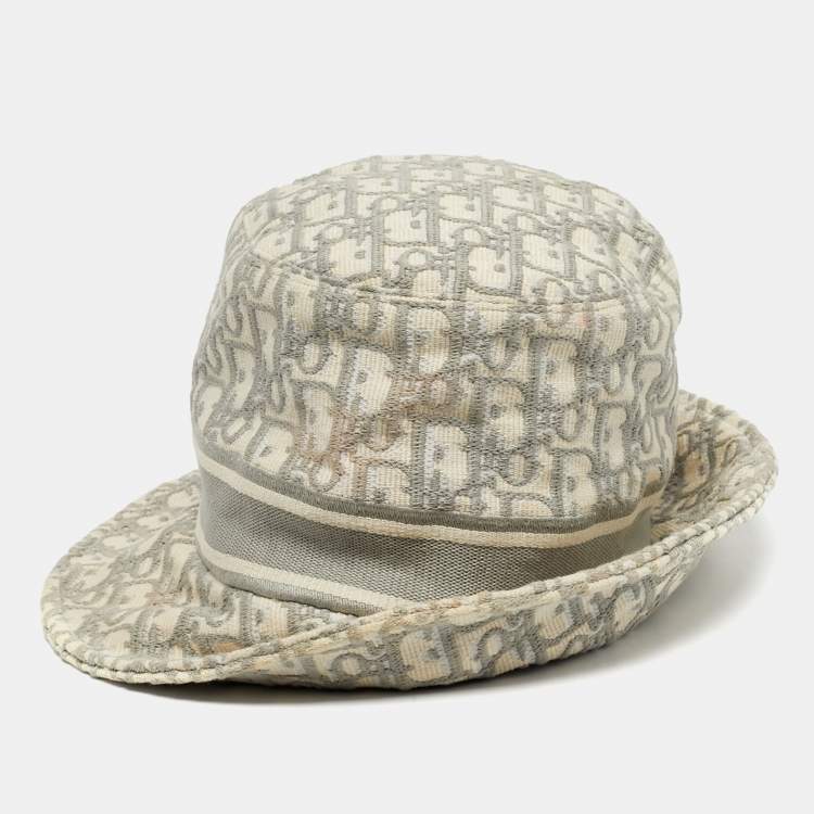 Pre Owned Christian Dior Blue Oblique Jacquard Bucket Hat 57cm