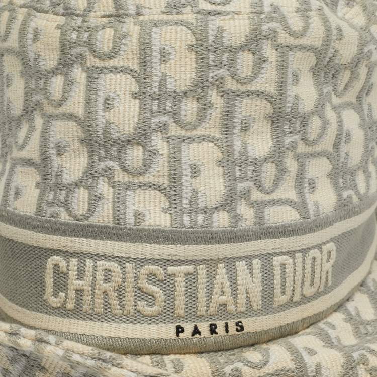 Pre Owned Christian Dior Blue Oblique Jacquard Bucket Hat 57cm