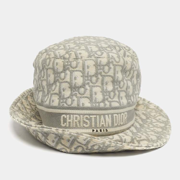 Pre Owned Christian Dior Blue Oblique Jacquard Bucket Hat 57cm