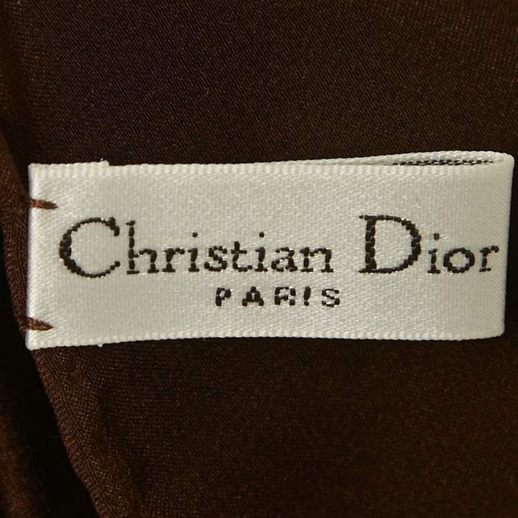 Pre Owned Dior Brown/Blue Printed Satin Square Scarf 