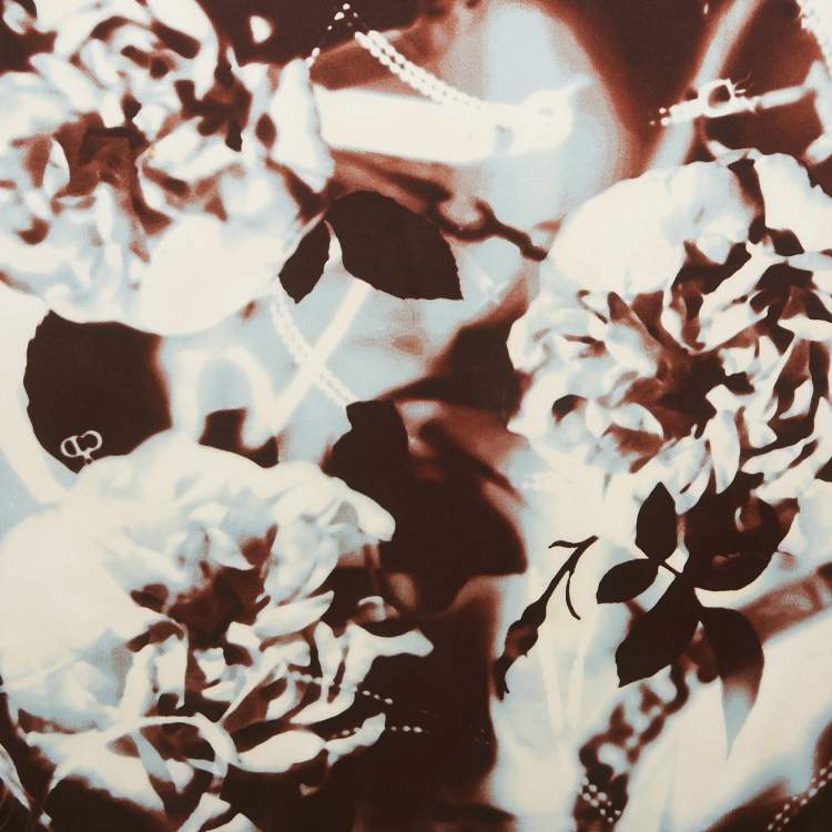 Pre Owned Dior Brown/Blue Printed Satin Square Scarf 