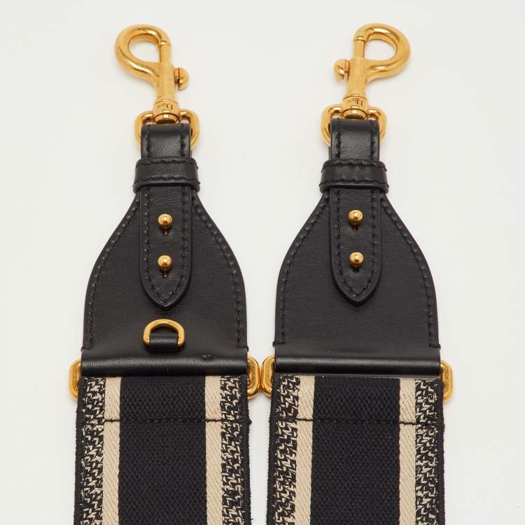 مملوكة مسبقًا Dior Black/Off White Embroidered Canvas and Leather Shoulder Bag Strap