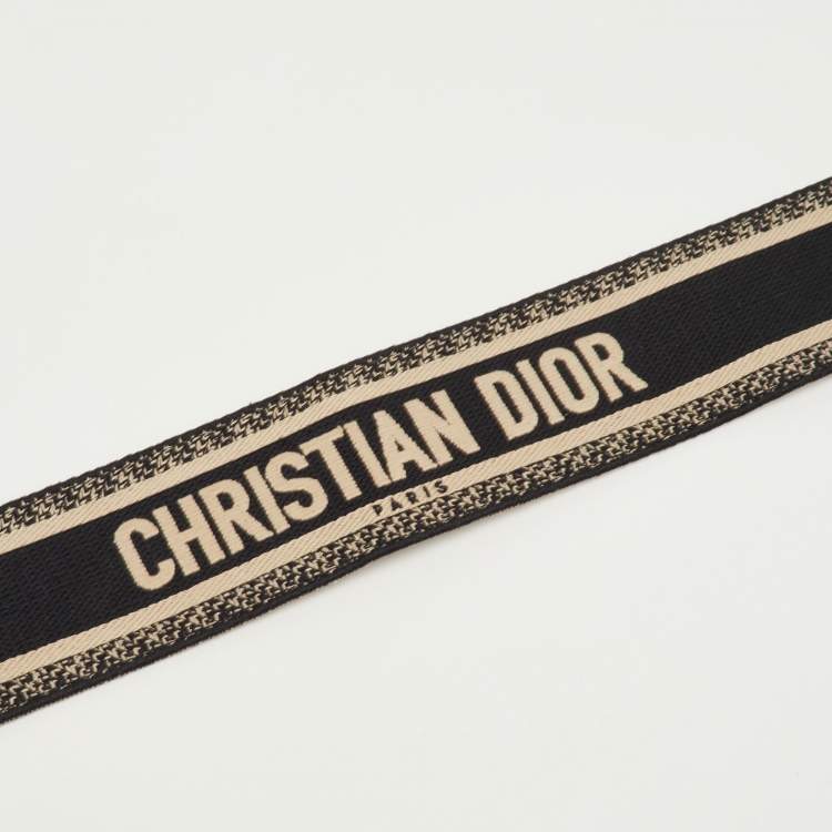مملوكة مسبقًا Dior Black/Off White Embroidered Canvas and Leather Shoulder Bag Strap