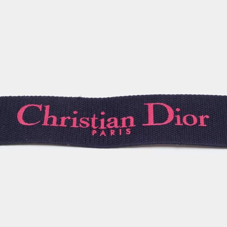 Pre Owned Dior Embroidered Logo Bag Shoulder Strap Pink/Navy Blue Canvas